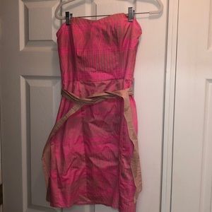 Pink and tan print strapless H&M dress